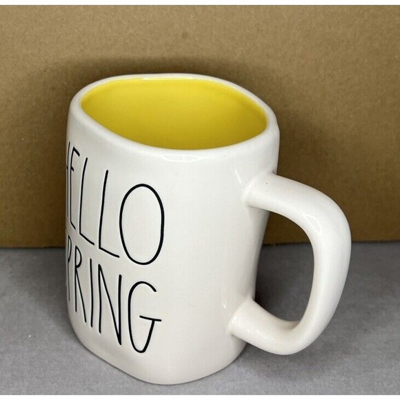 Rae Dunn Hello Spring Coffee Tea Hot Cocoa Mug White Yellow - Picture 3 of 5